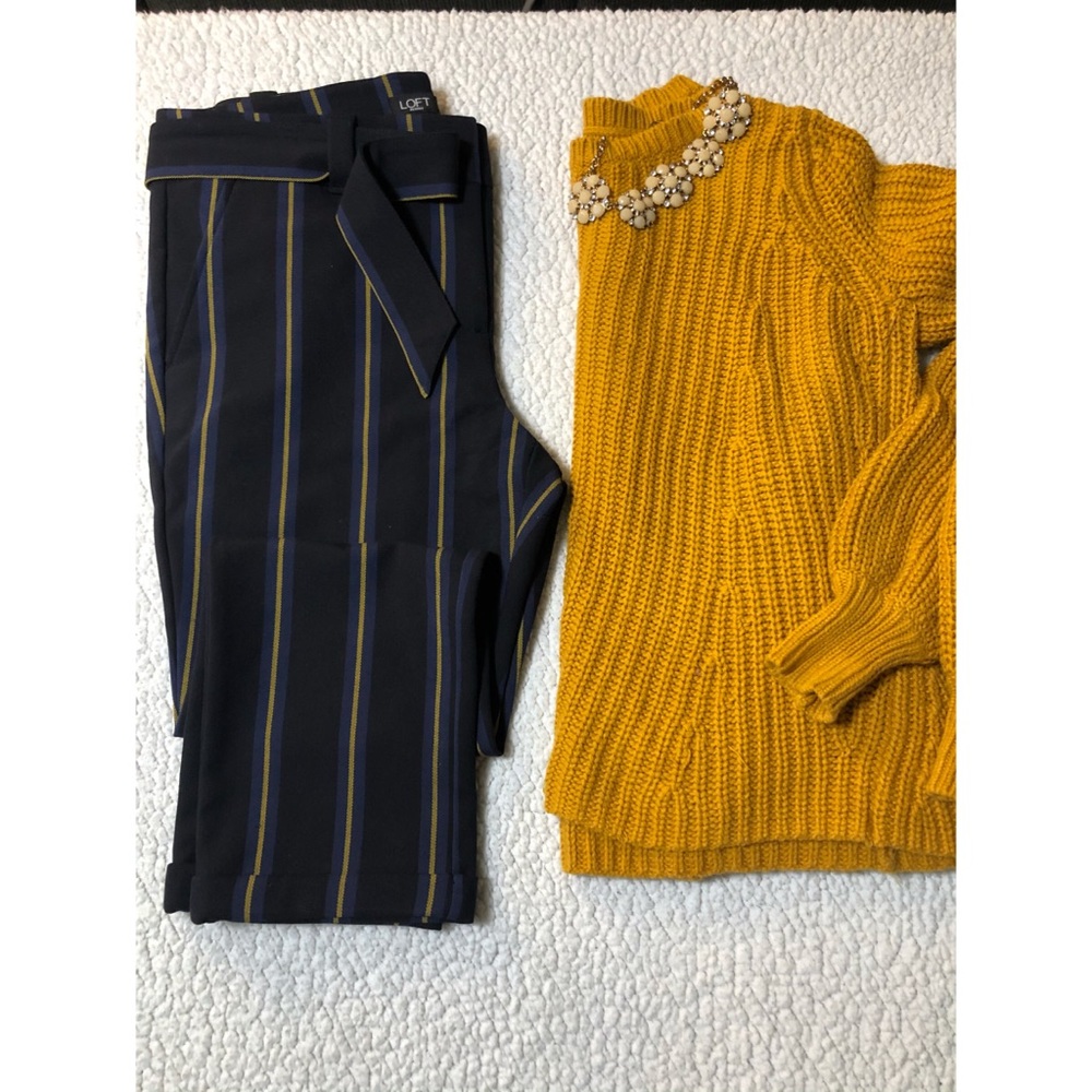 LOFT Navy Stripped Trousers with Belt 10P